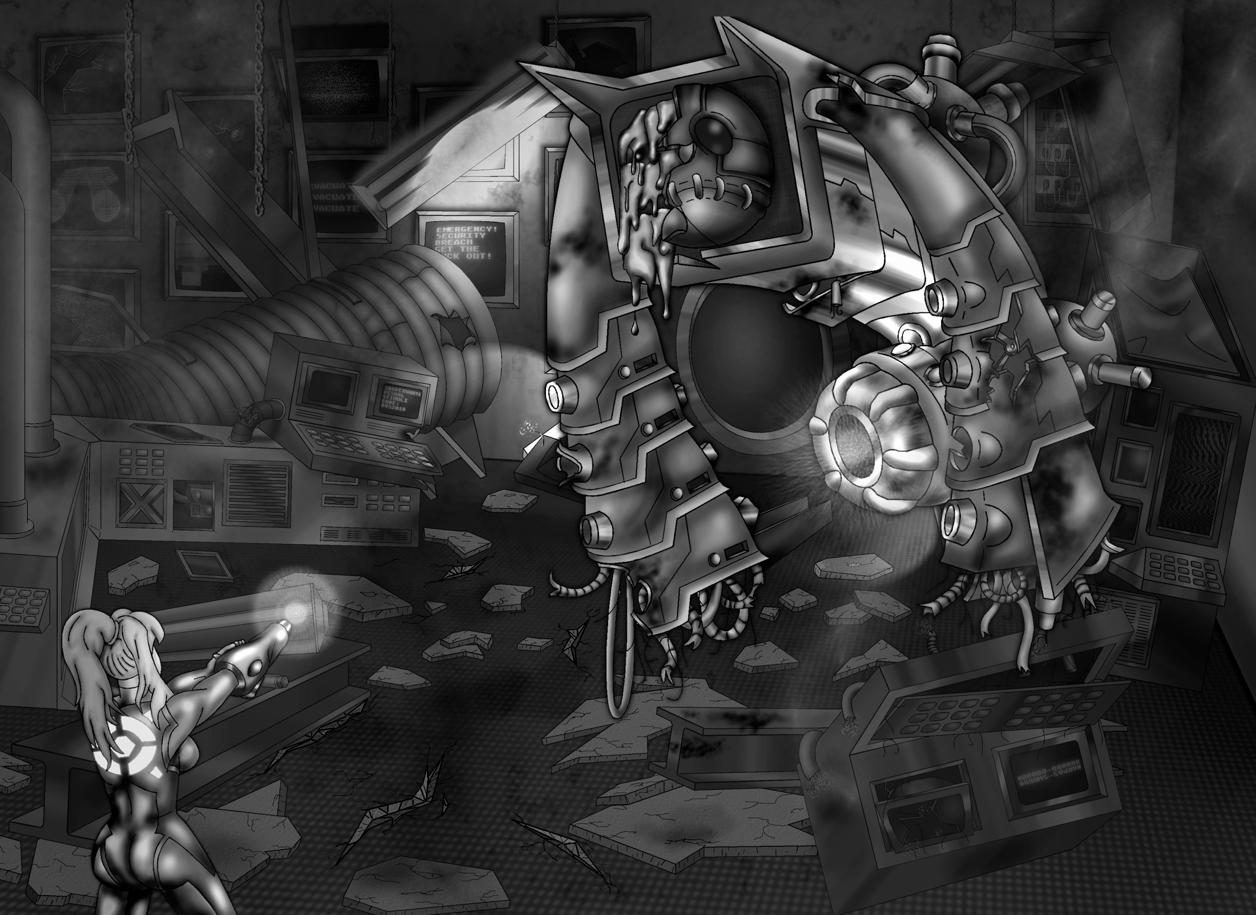 Nightmare Vs. Zero Suit Samus (B/W contest entry)