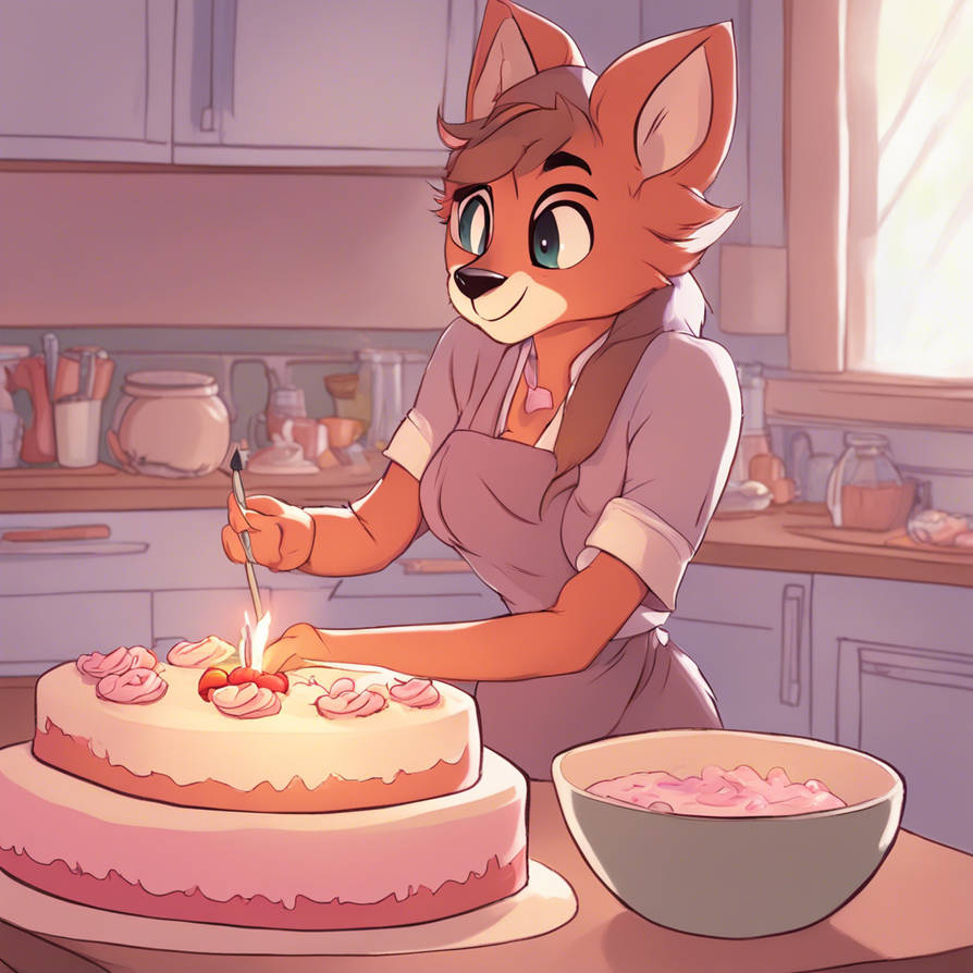 A woman baking a birthday cake