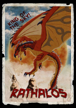 Rathalos in vintage monster movie poster