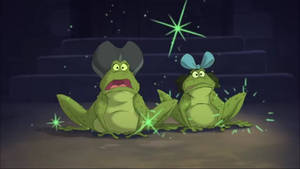 Screenshot of Lady and Drizella Tremaine as toads.