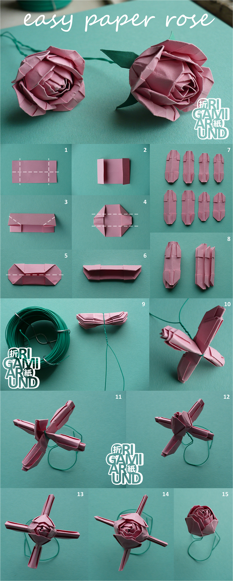 Easy Paper Rose Tutorial by OrigamiAround on DeviantArt