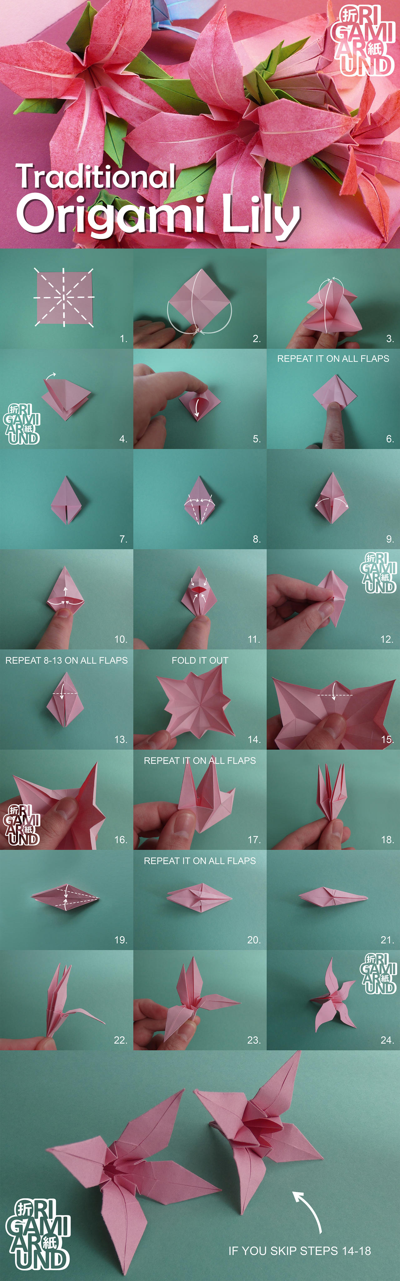 How To Make An Origami Lily Flower - Folding Instructions - Origami Guide