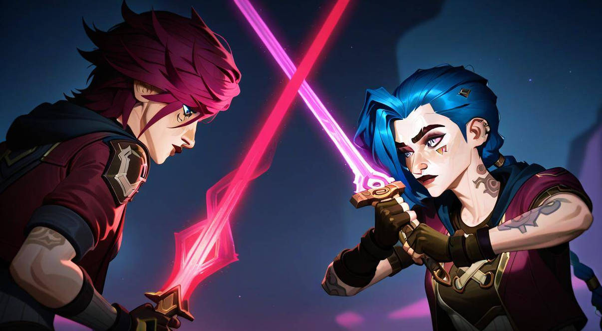 If Jinx And Vi for each other with laser blades by 0ppppppppp on DeviantArt