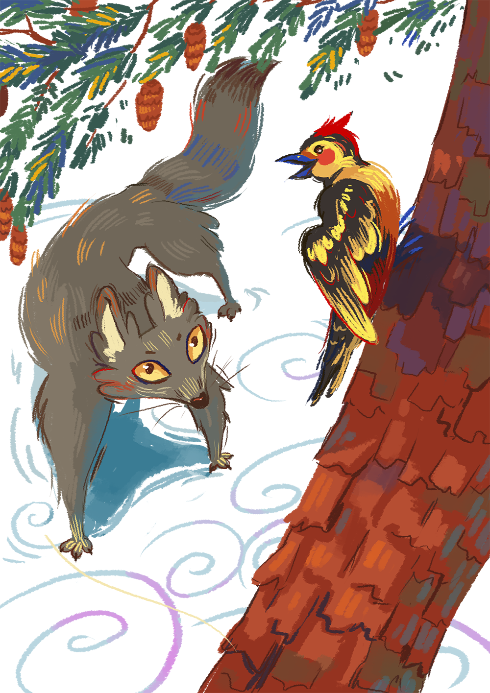 Wolf and woodpecker