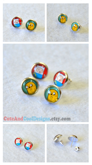 Adventure Time Finn and Jake Button Earrings