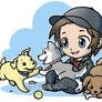 Commission - Bucky chibi with puppies