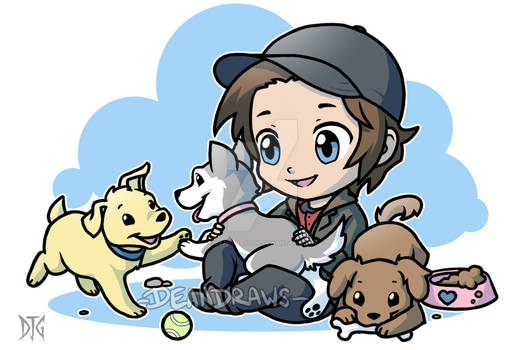 Commission - Bucky chibi with puppies