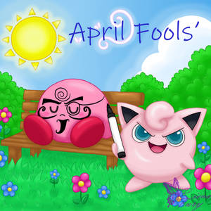 Kirby and jigglypuff celebrating April Fools'