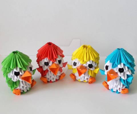 3D Origami Colorful Penguins