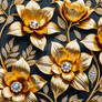 Metallic golden flowers and diamond leaves pattern