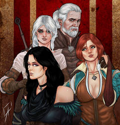 Geralt, Ciri, Yennefer and Triss