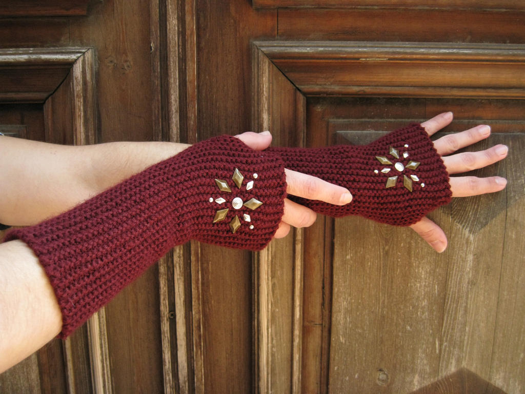 Fingerless gloves Dark Red