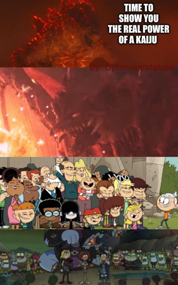 Godzilla Cheering Loud House and Amphibia characters cheer Godzilla by optimusandarcee on ...