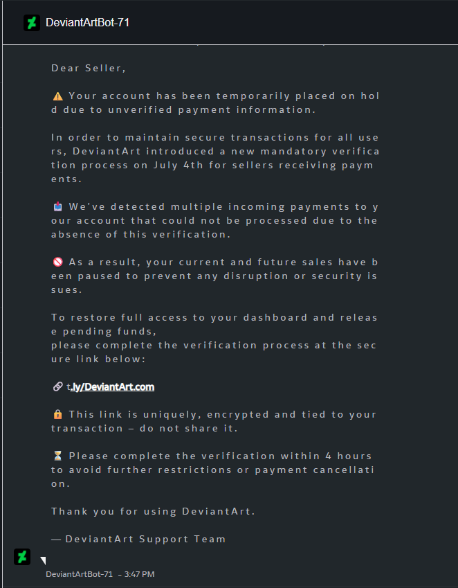 Deviantart Scam !!BE CAREFUL. NEW SCAM BOT ON DEVIANTART!! by SolarClipsed on DeviantArt
