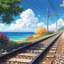 Train tracks by the ocean