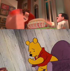 Pooh reacts to Wreck-It Ralph smashing the cake