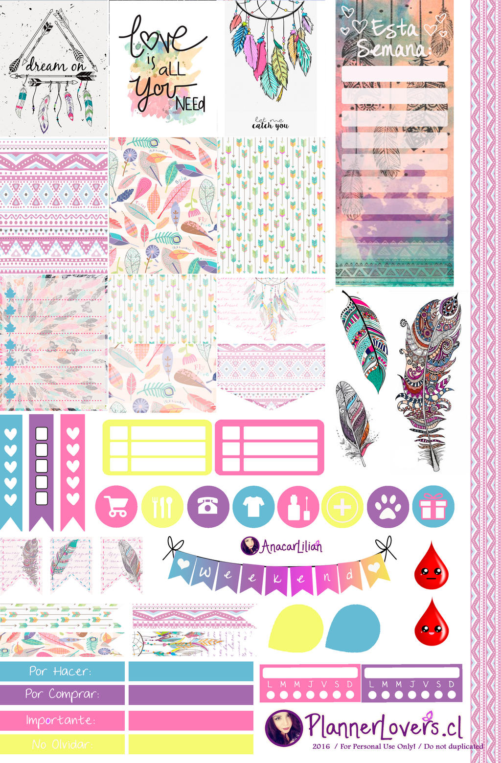 tribal rainbow free printable stickers 4 planners by anacarlilian on