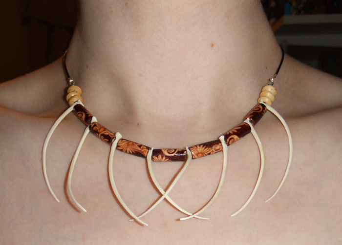 Rattlesnake Ribs and Wooden Bead Necklace