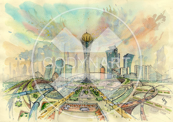 Каким я вижу свое будущее. Астана Байтерек город будущего. Астана Байтерек акварель. Эскиз города будущего. Город будущего рисунок.