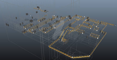 Warehouse Fence Asset Placing Wireframe