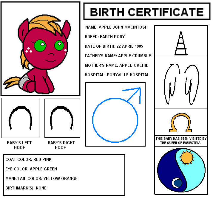 MLP FIM Big Mac's Birth Certificate by Cindie4321 on DeviantArt