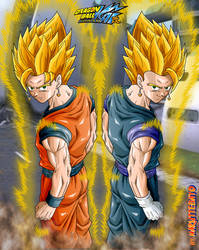 gokhan+vegehan double fusion - back pose ssj by Naruttebayo67