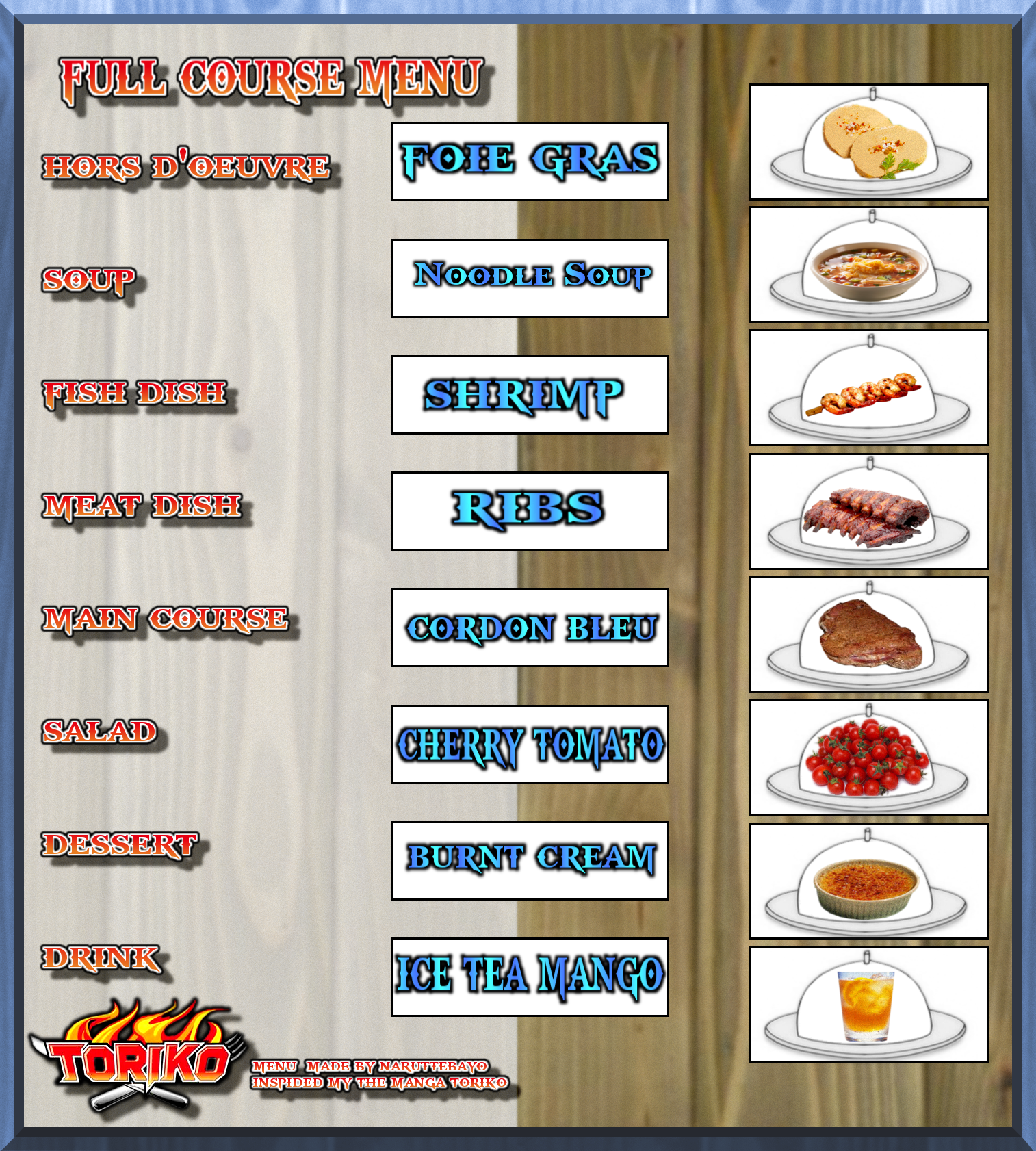 Complete Course Menu naruttebayo full course menu toriko by Naruttebayo67 on DeviantArt