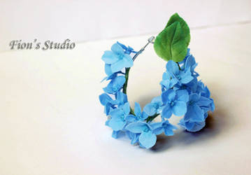 Blue Hydrangea Hoop Earrings