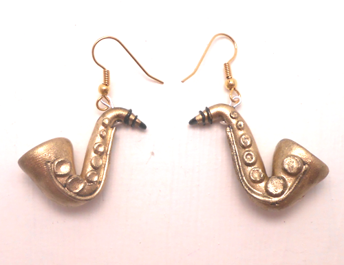 Miniature saxophone earrings