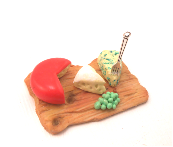 Miniature dollhouse, plate with cheese and grapes