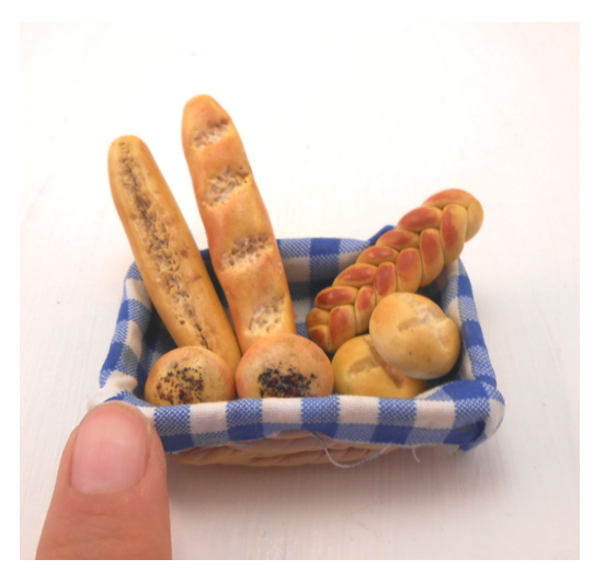 Miniature handmade basket, miniature bread