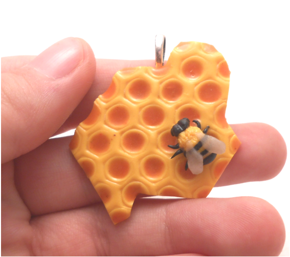 Handmade miniature honeybee, honeycomb