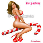 Jessica Canizales Christmas Candy Cane Pin-Up by Chuck-Bauman