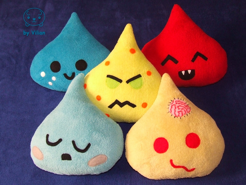 Liquid drops plushie series (on Etsy)