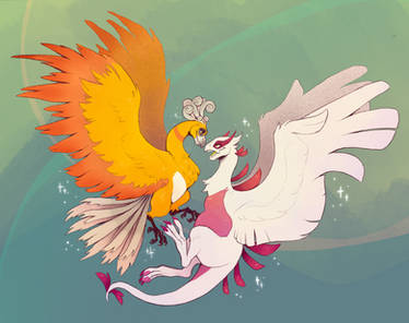 Ho-oh vs Lugia by EvilQueenie on DeviantArt