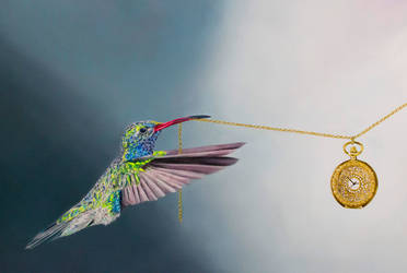 Hummingbirds and pocket watch - detail