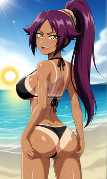 Commission Art: Beach time with Yoruichi