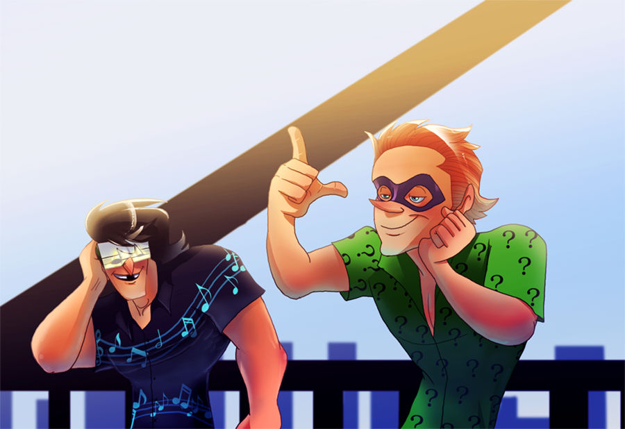 Ninja Riddler Riddler And Music Meister Try New Things by pink-ninja on DeviantArt
