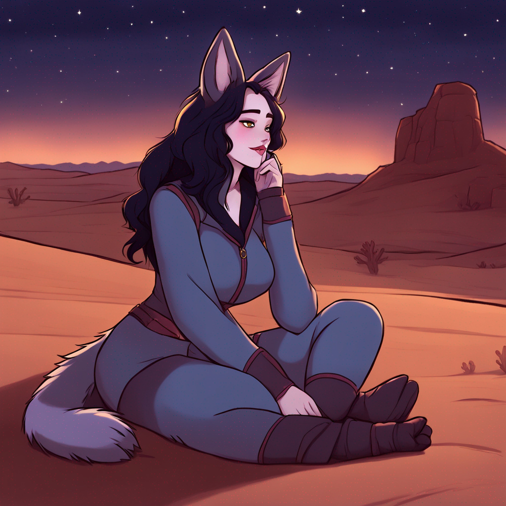 Darcy stargazing out in the desert at night
