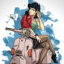 Handesigner - Fujiko Mine on Vespa