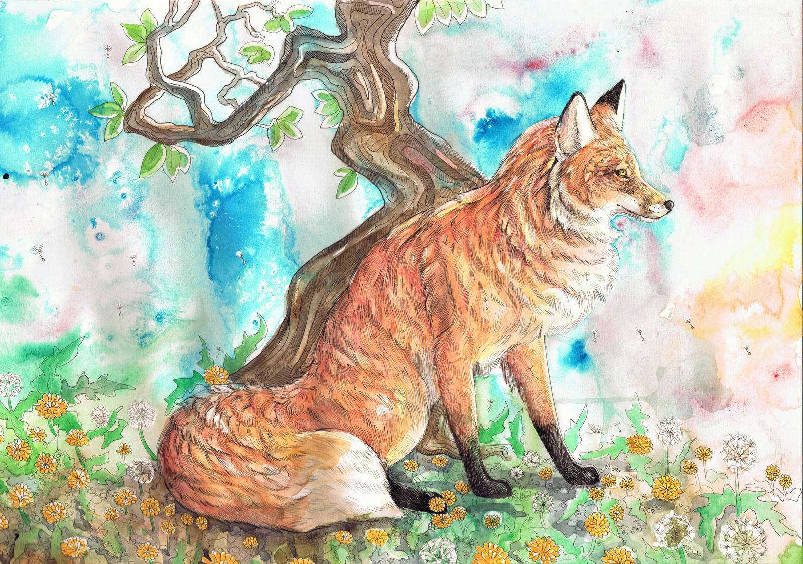 Fox with Dandelions