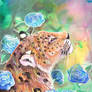 Leopard With Blue Roses