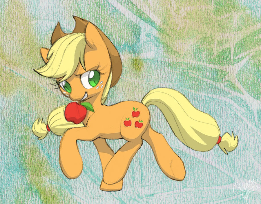Applejack has an apple