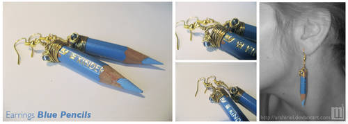 Earrings Blue Pencils by Arahiriel