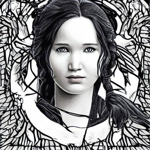 Katniss Everdeen line art, coloring by ShaneV1 on DeviantArt