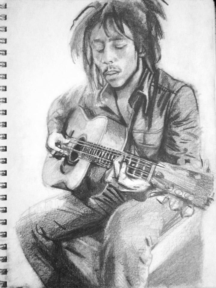 New Sketch Drawing Bob Marley With Guitar for Adult