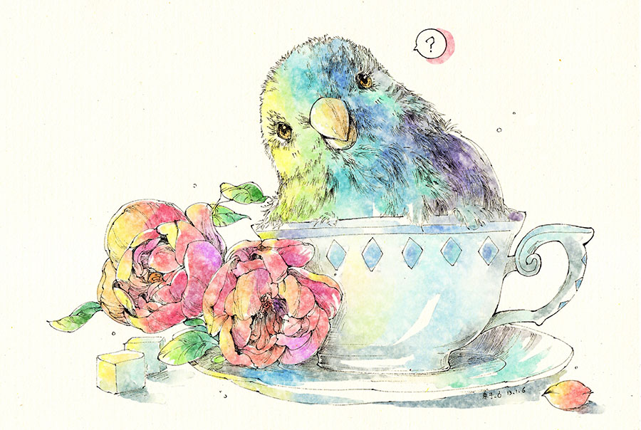 Parrot in the cup Watercolor