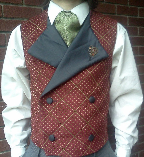 Burgundy and Gold Steampunk Vest