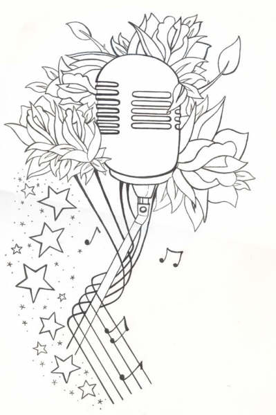 Mic tattoo flash line drawing