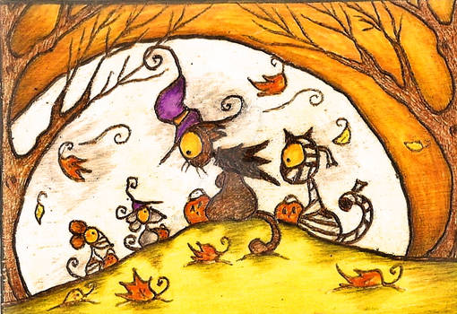 Cats and mice trick or treating under the moonligh